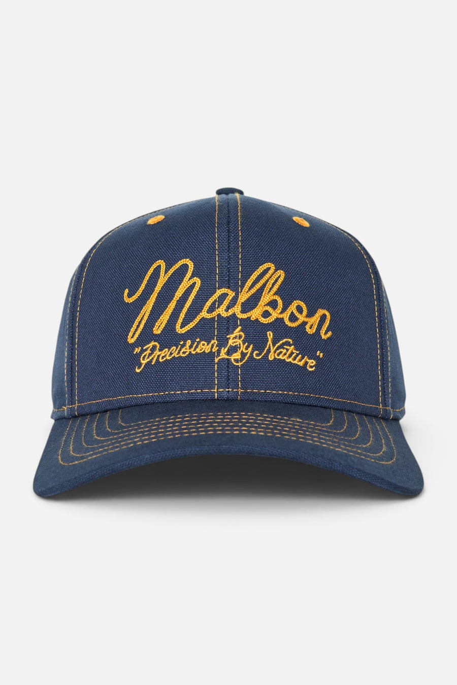 Malbon Golf Precision Snapback in Dusty Navy – front view
