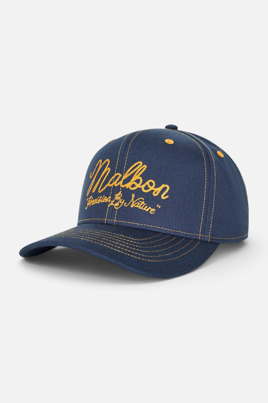 Malbon Golf Precision Snapback in Dusty Navy – side view