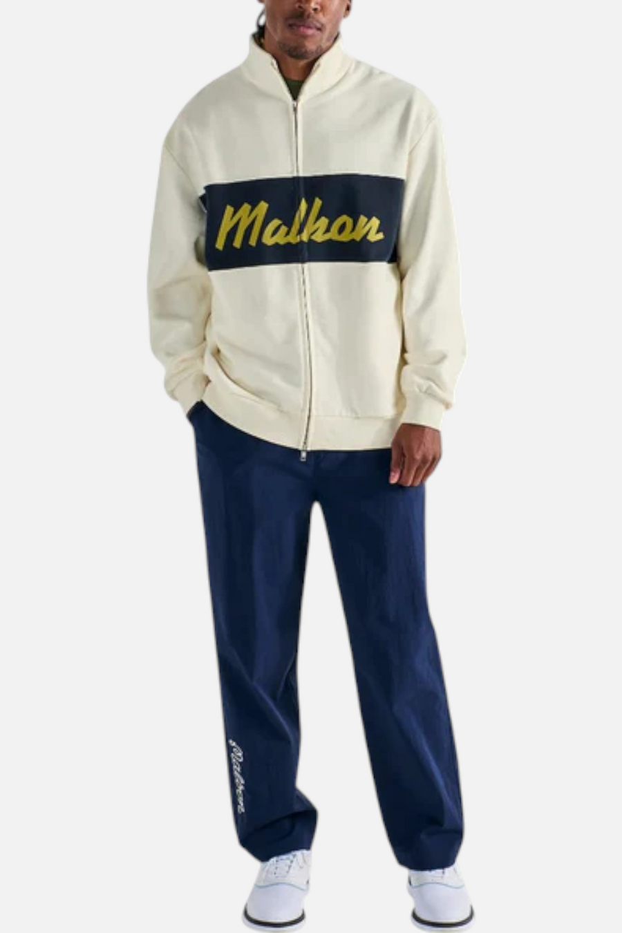 Malbon Men's University Double Zip Golf Jacket in Cream – back view