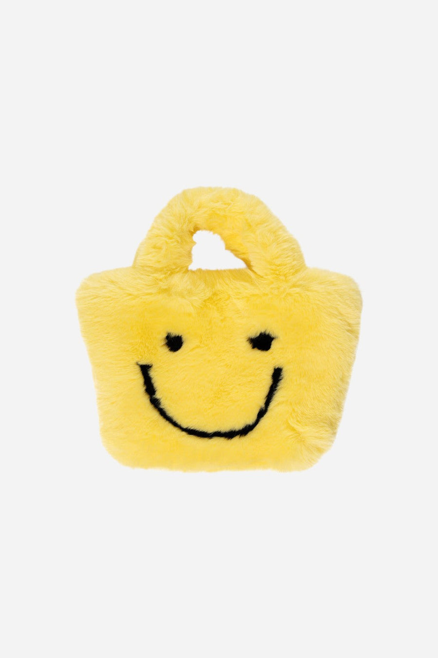 Malibu Sugar Fuzzy Smiley Face Purse in Yellow – front view