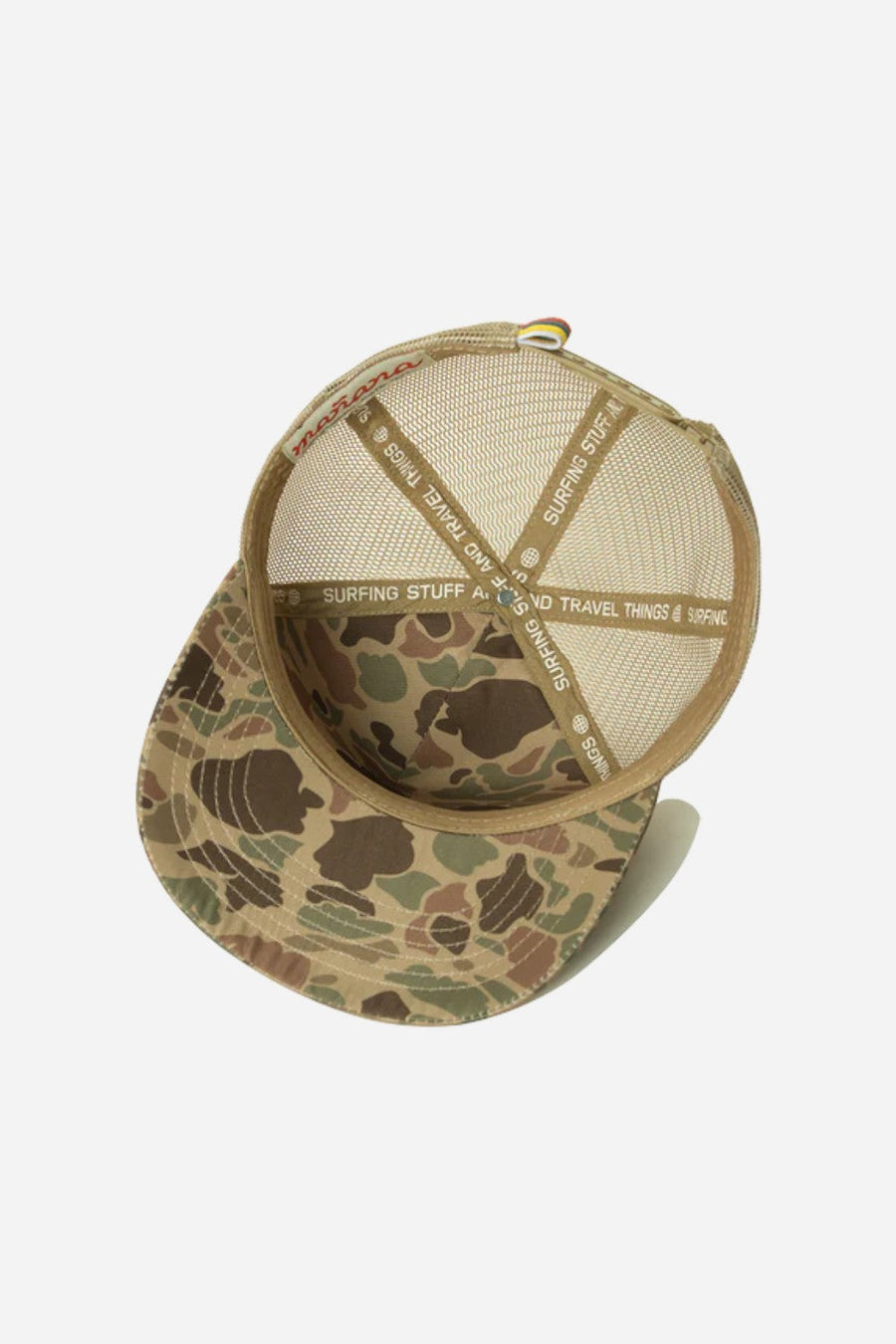 Manana Hat Co. Mesh Back "M" Trucker - Camo – flat lay
