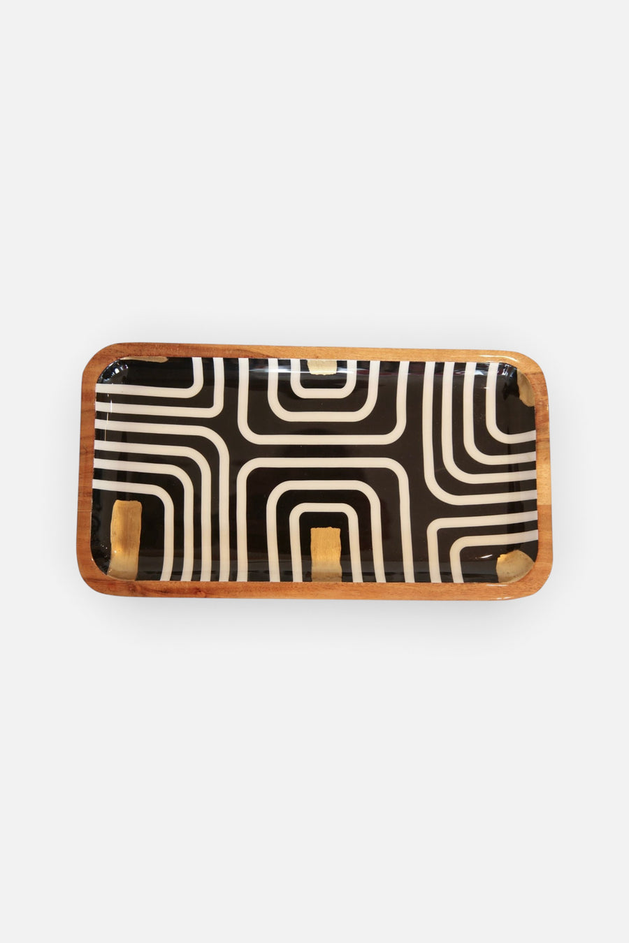 Mango Wood and Enamel Small Tray in Black and Gold – front view