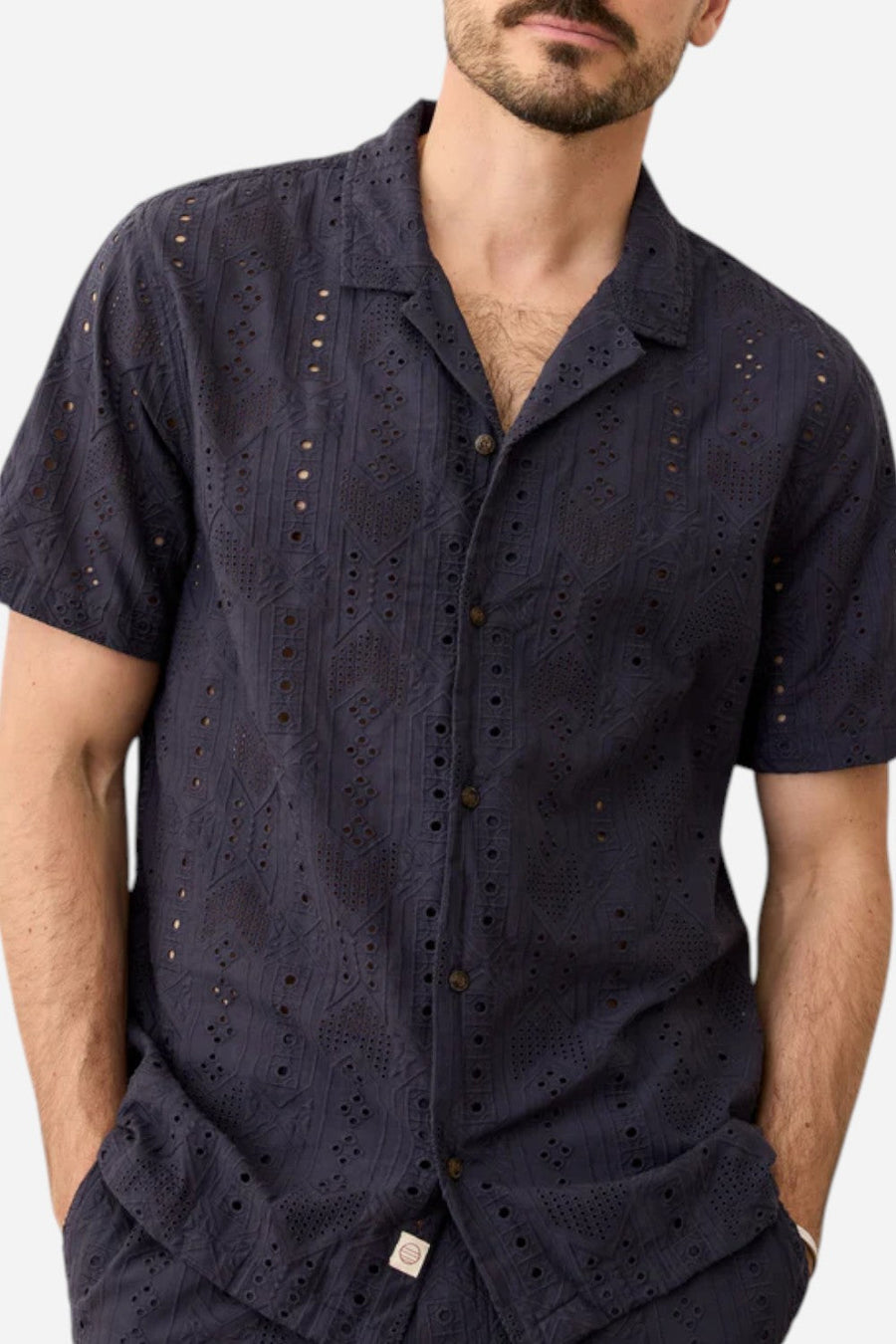 Marine Layer 5 O'Clock Resort Shirt in India Ink – back view