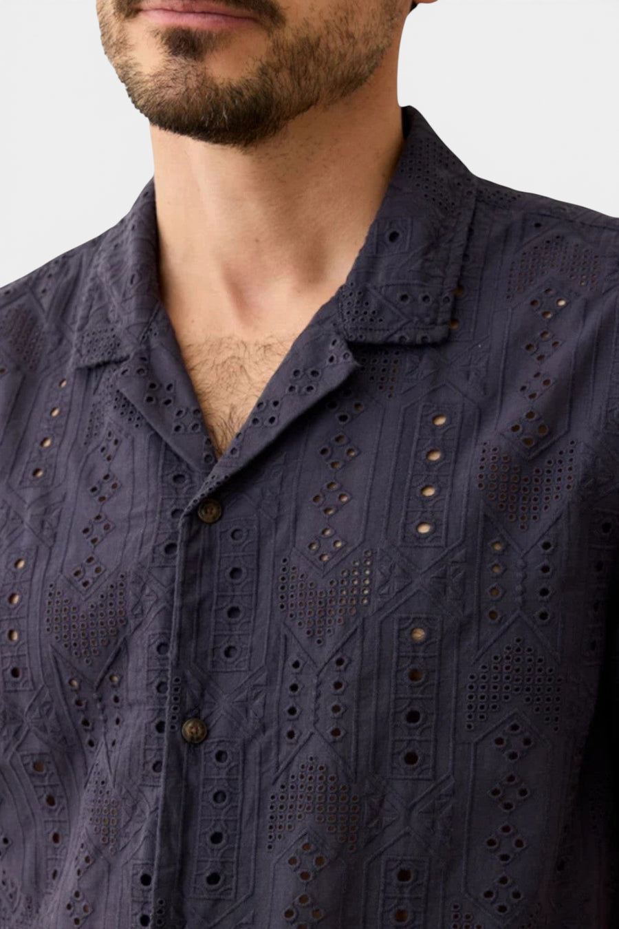 Marine Layer 5 O'Clock Resort Shirt in India Ink – detail