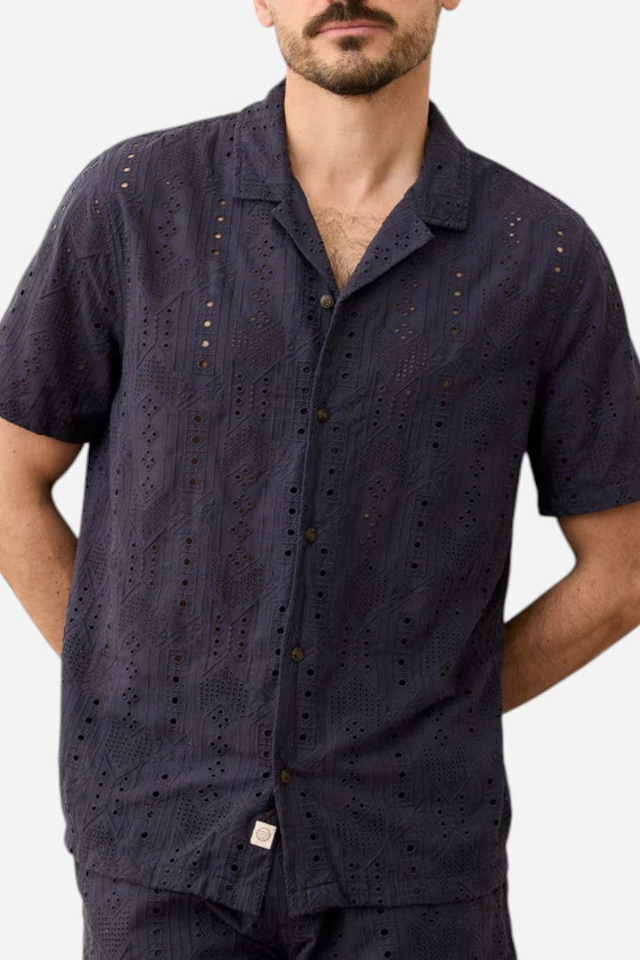 Marine Layer 5 O'Clock Resort Shirt in India Ink – side view