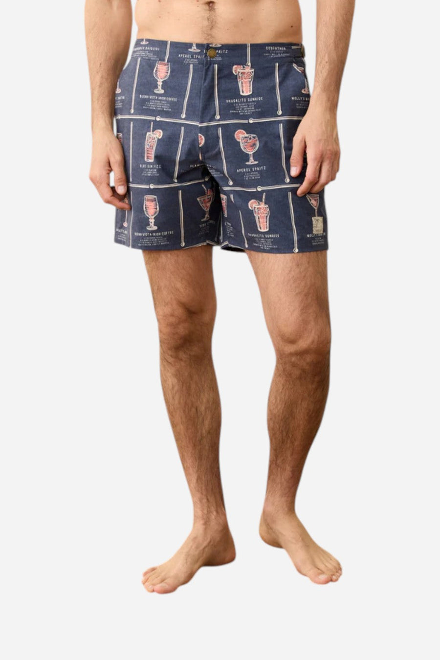 Marine Layer 6" Parker Tailored Trunk in Navy Happy Hour Print – detail
