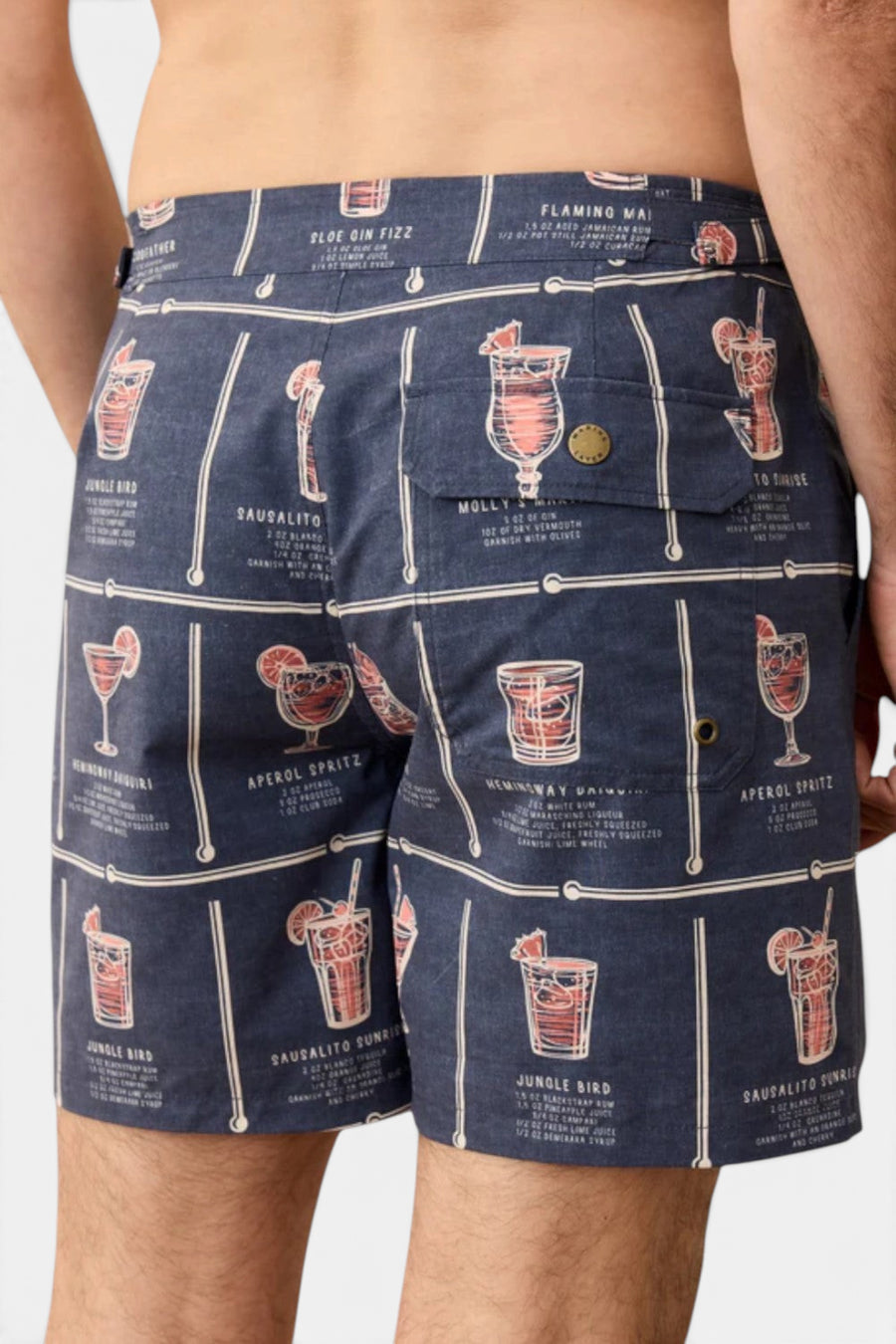 Marine Layer 6" Parker Tailored Trunk in Navy Happy Hour Print – side view