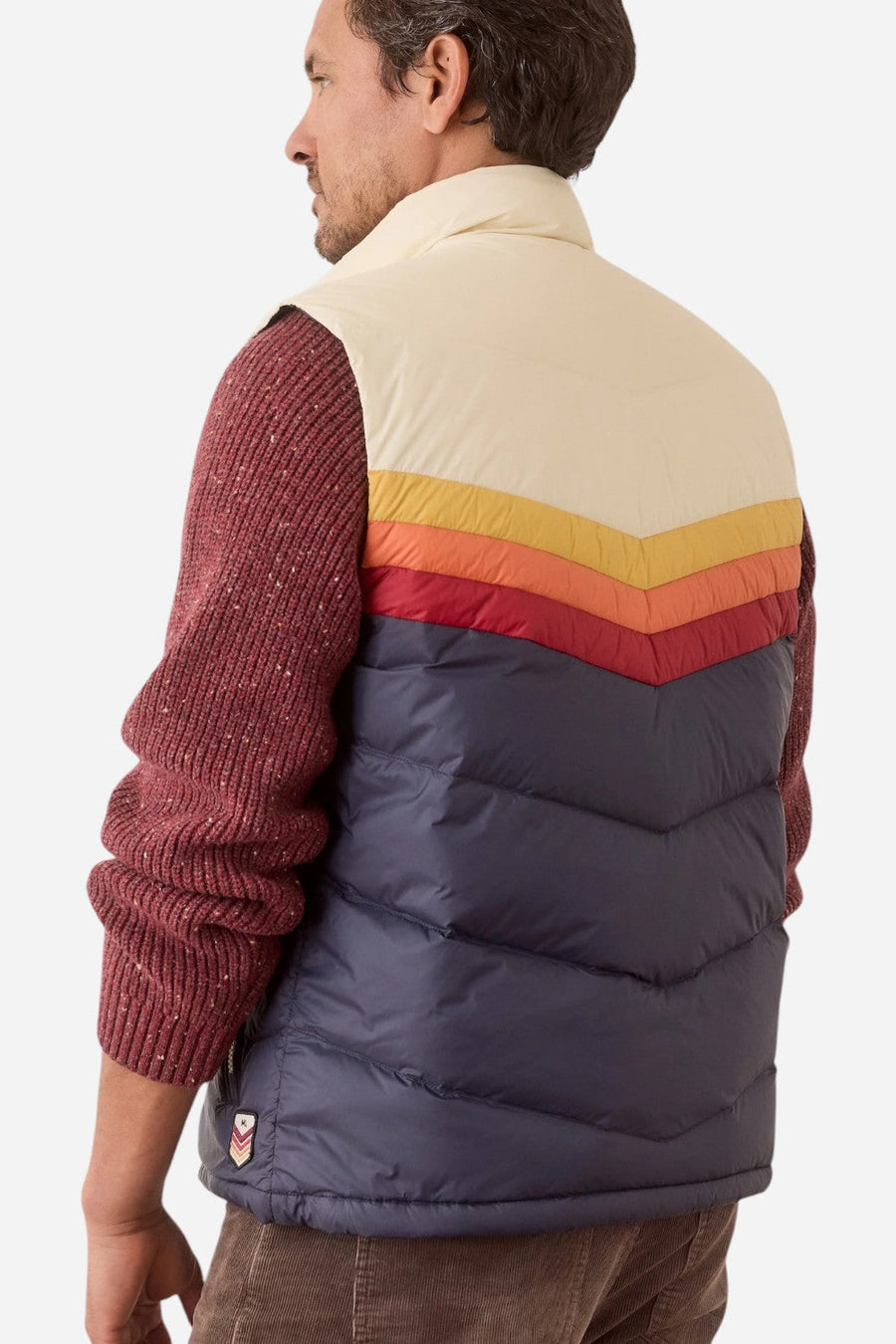 Marine Layer Archive Boreal Puffer Vest in Navy Sunset Colorblock – side view