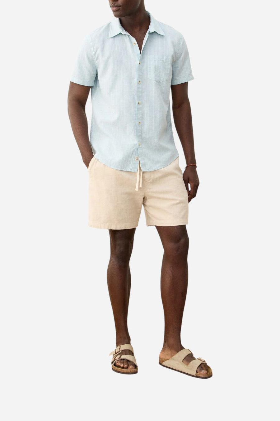 Marine Layer Better-Than-Linen Short Sleeve Shirt in Blue/White Stripe – alternate