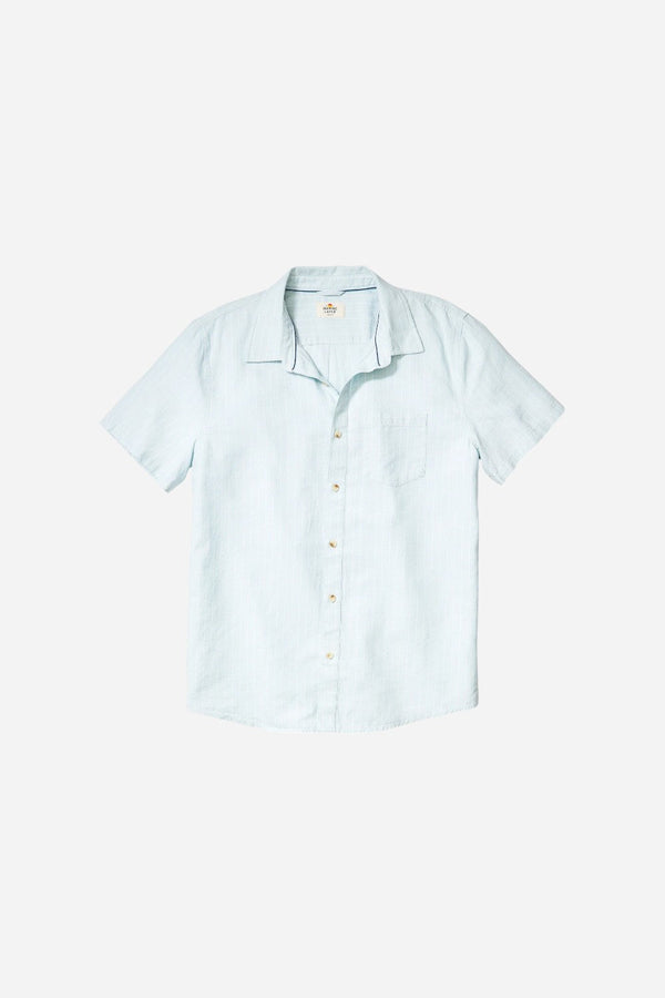 Marine Layer Better-Than-Linen Short Sleeve Shirt in Blue/White Stripe