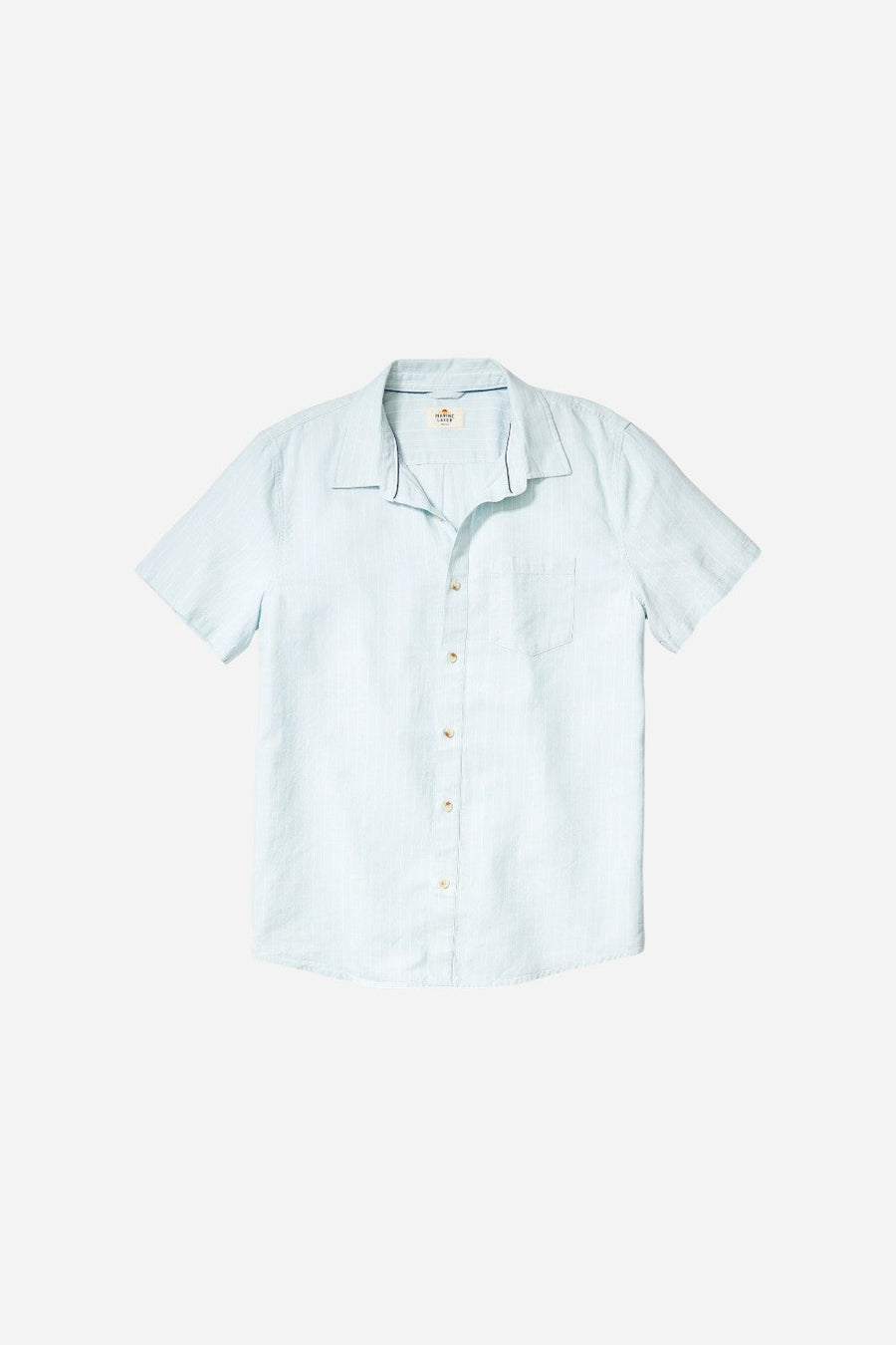 Marine Layer Better-Than-Linen Short Sleeve Shirt in Blue/White Stripe – front view