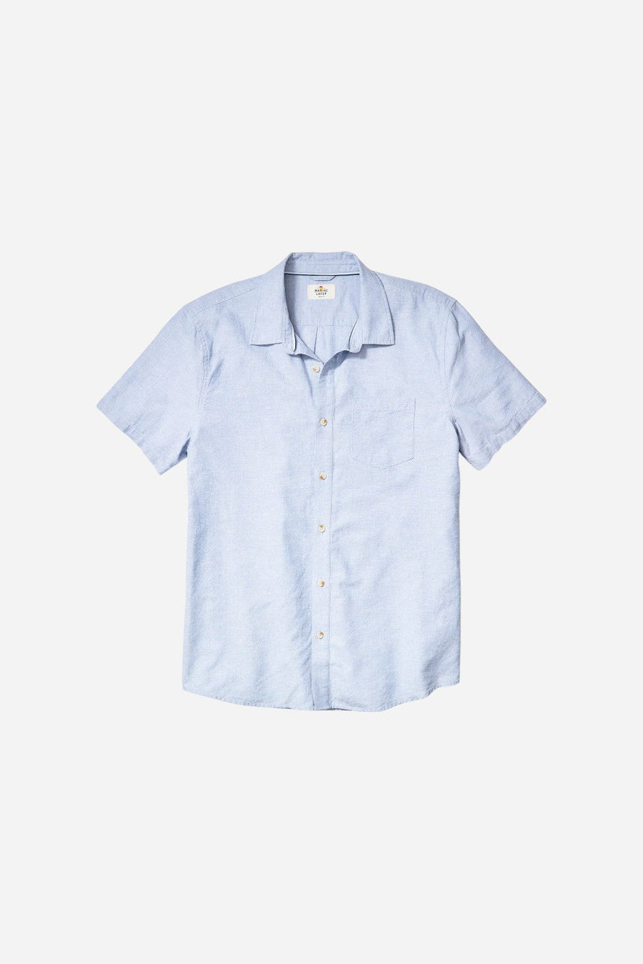Marine Layer Better-Than-Linen Short Sleeve Shirt in Chambray – front view