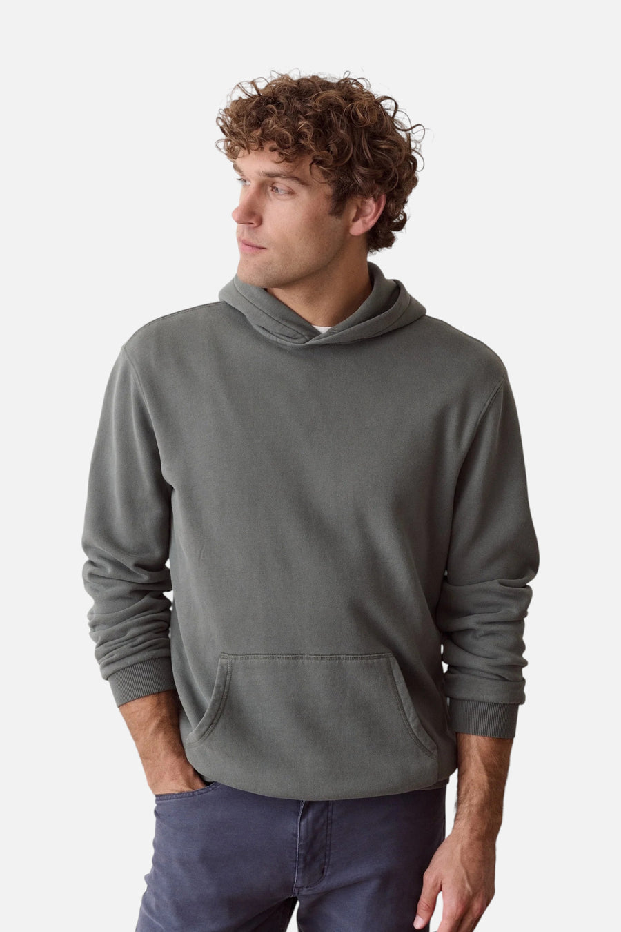 Marine Layer Cloud 9 Fleece Relaxed Hoodie in Balsam Green – side view