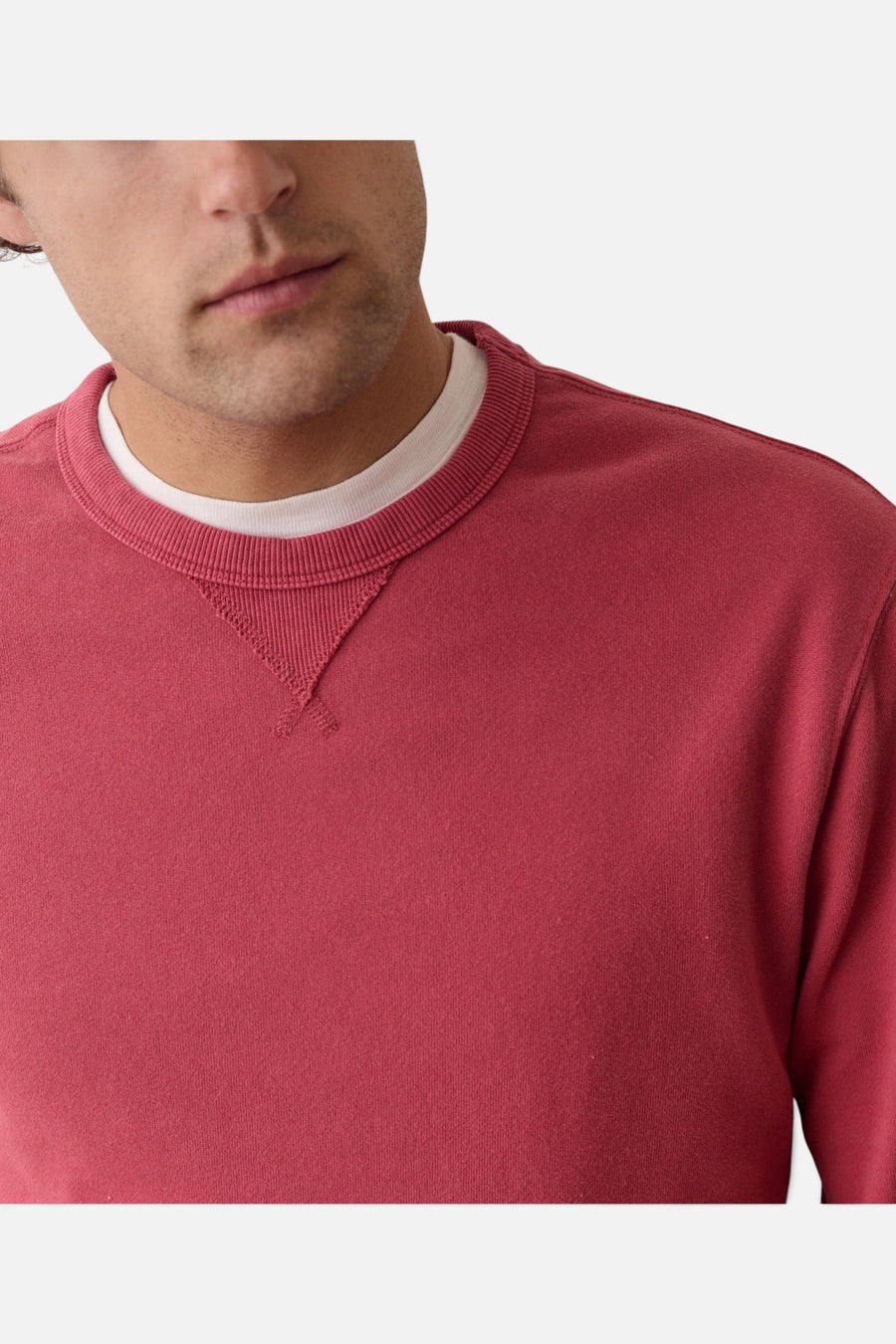 Marine Layer Cloud 9 Terry Relaxed Crewneck in Garnet Rose – side view