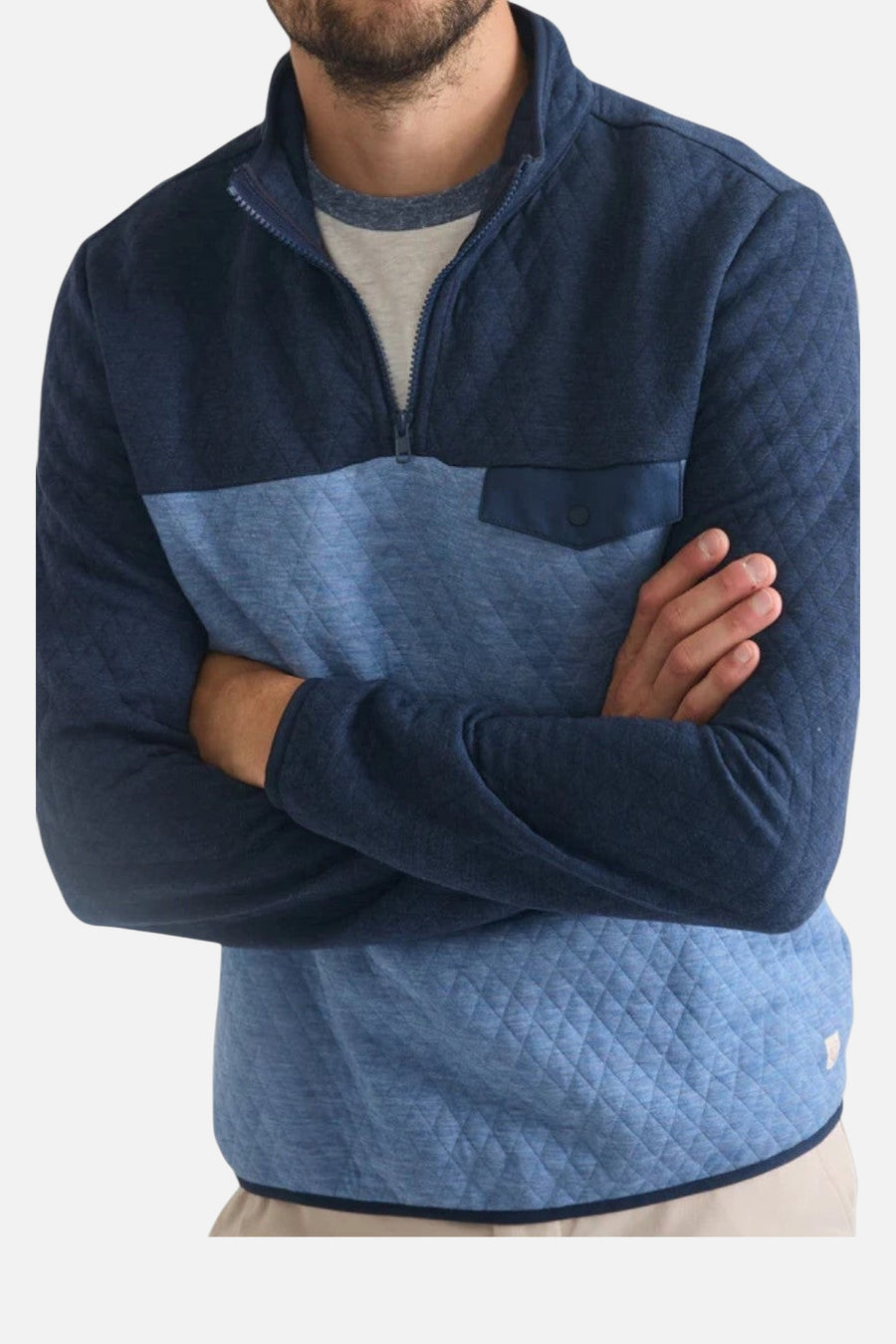 Marine Layer Corbet Colorblock Pullover Navy – on model