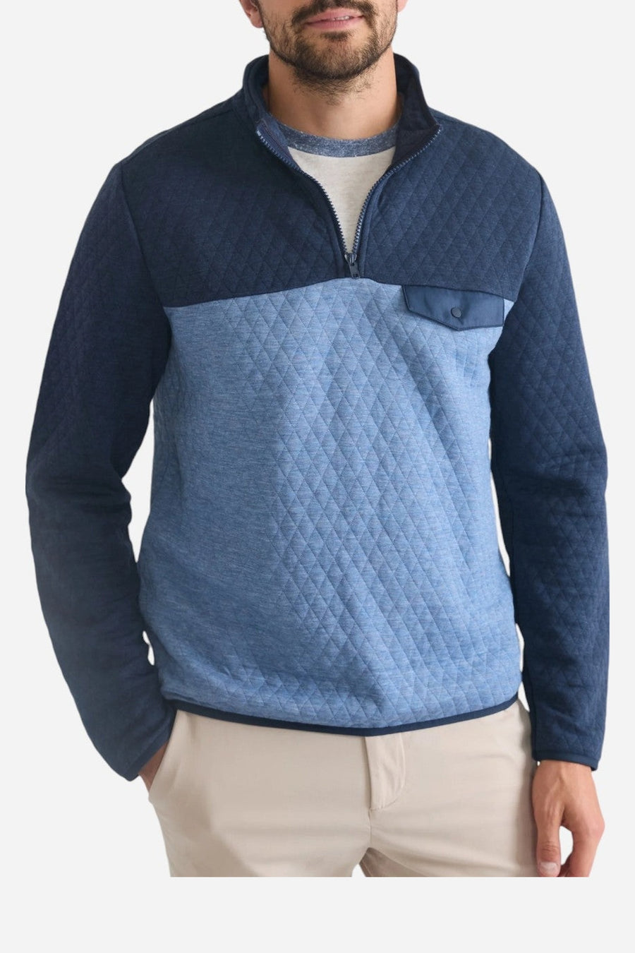 Marine Layer Corbet Colorblock Pullover Navy – on model