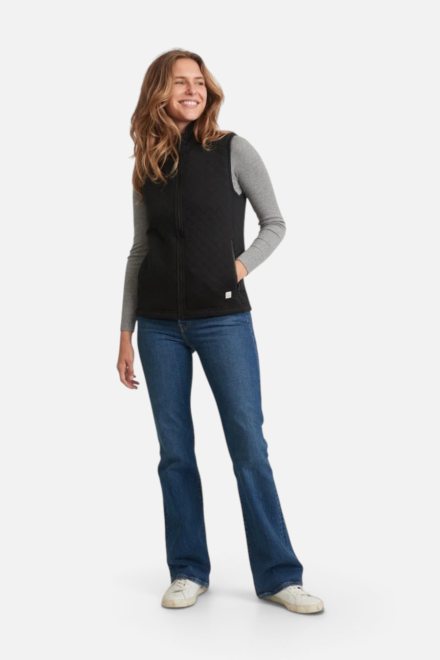 Marine Layer Corbet Full Zip Vest in Black Heather – detail
