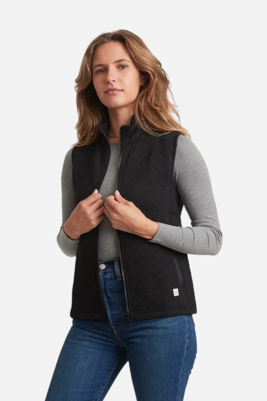 Marine Layer Corbet Full Zip Vest in Black Heather – side view