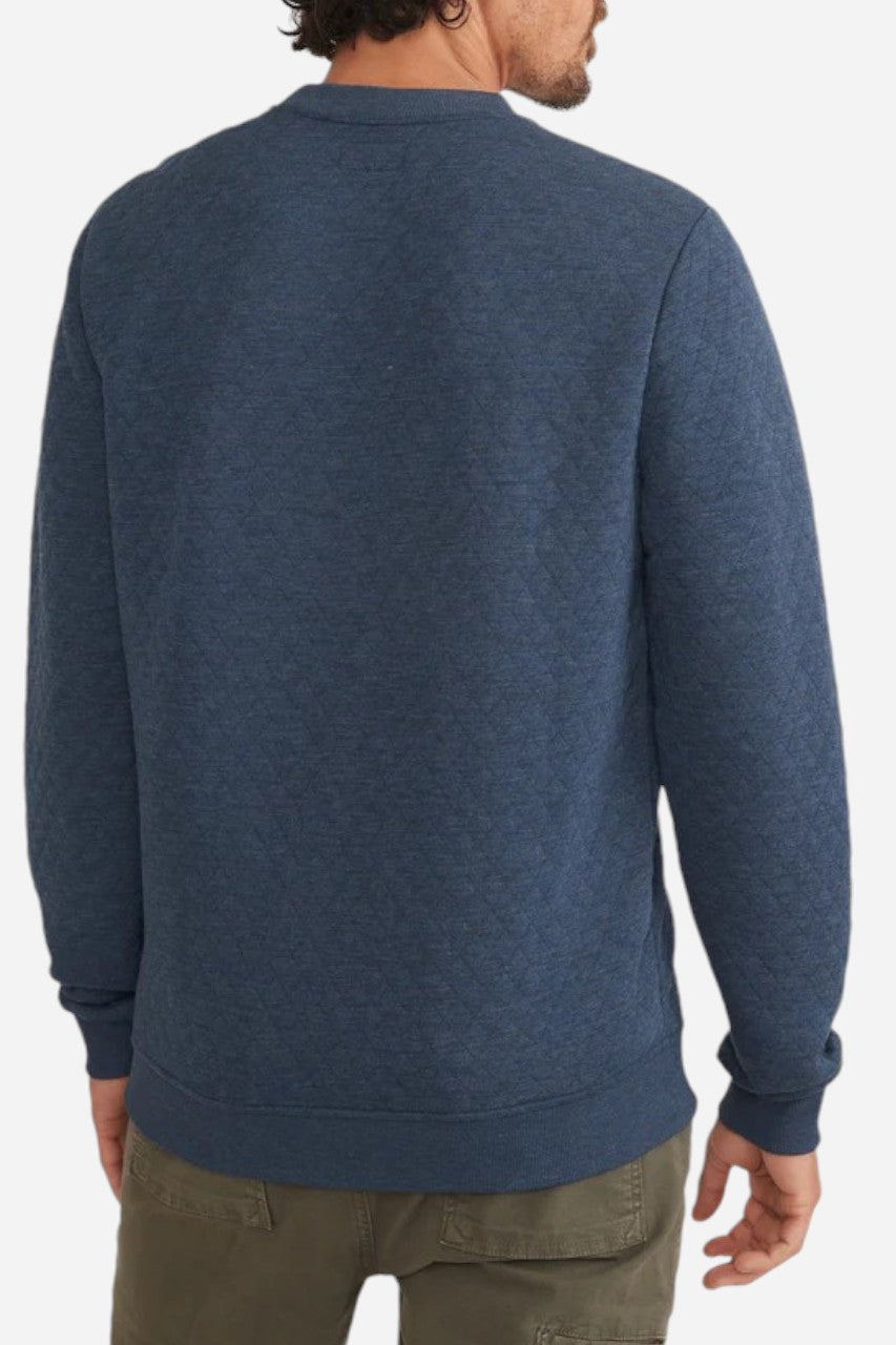 Marine Layer Corbet Quilted Crewneck in Navy – back view