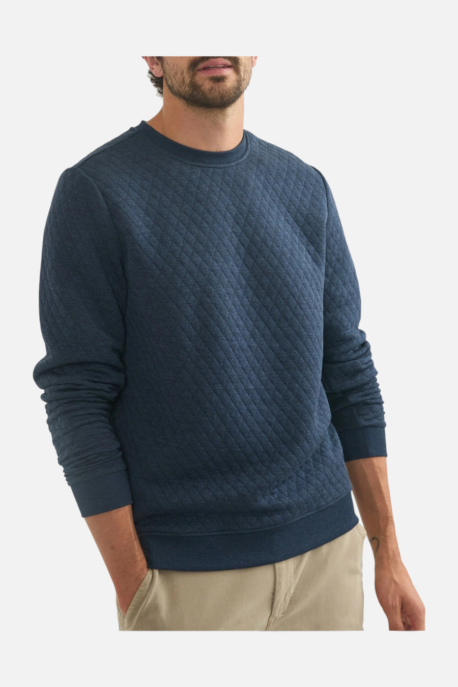 Marine Layer Corbet Quilted Crewneck in Navy – back view