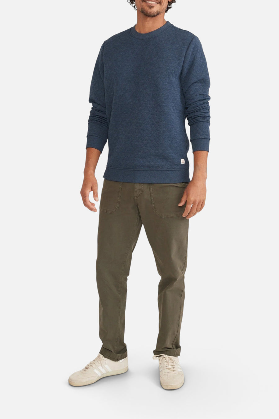 Marine Layer Corbet Quilted Crewneck in Navy – detail