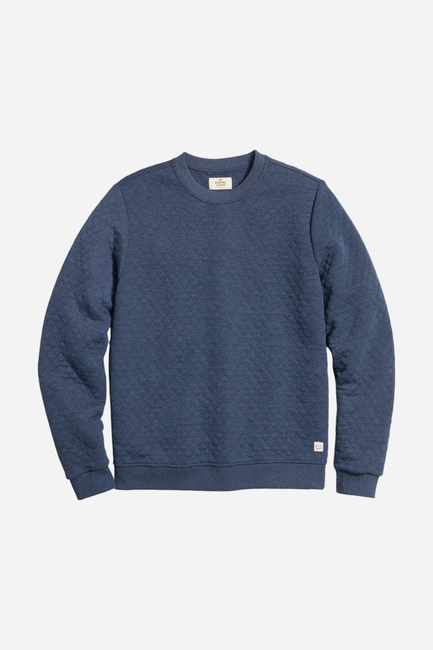 Marine Layer Corbet Quilted Crewneck in Navy – flat lay