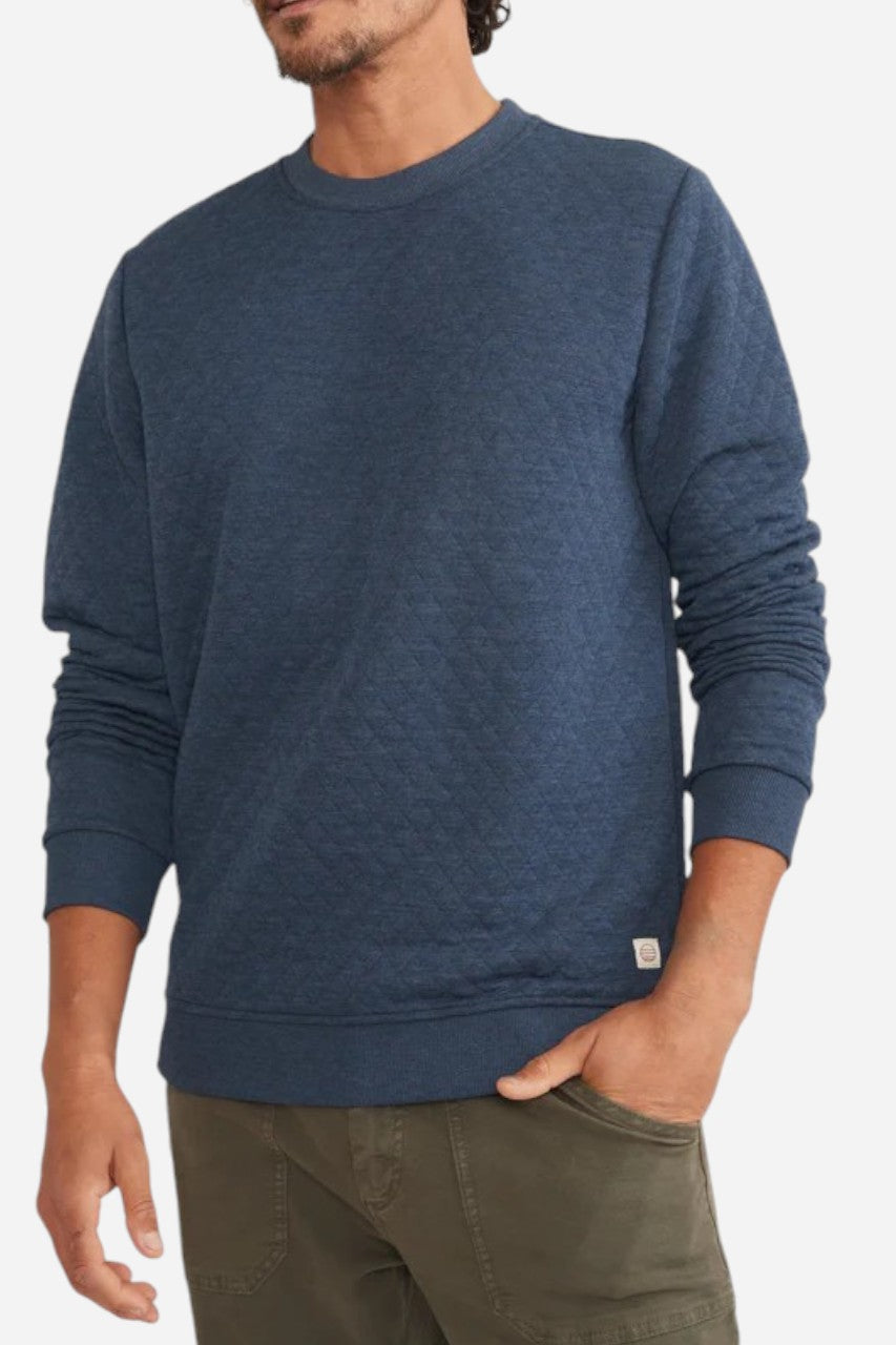 Marine Layer Corbet Quilted Crewneck in Navy – side view