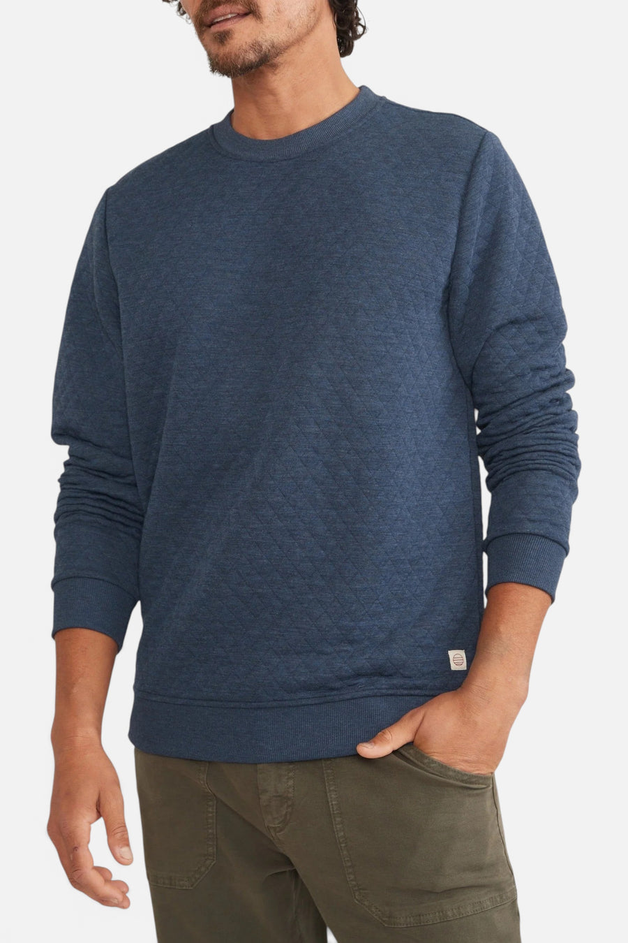 Marine Layer Corbet Quilted Crewneck in Navy – side view