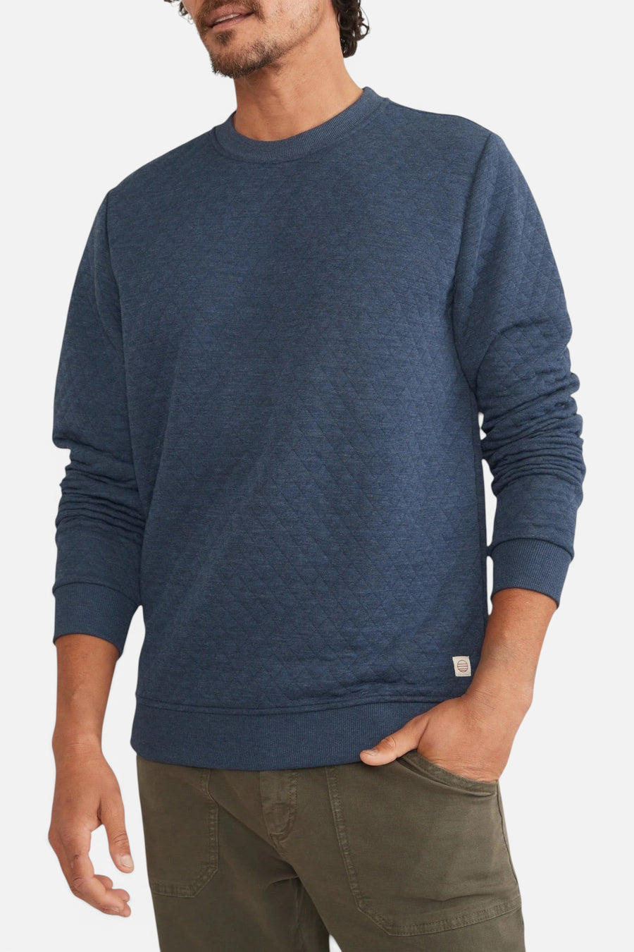 Marine Layer Corbet Quilted Crewneck in Navy – side view