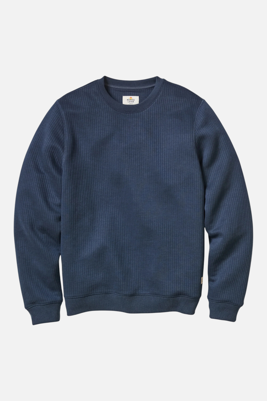 Marine Layer Corbet Quilted Stripe Crewneck in Navy – side view