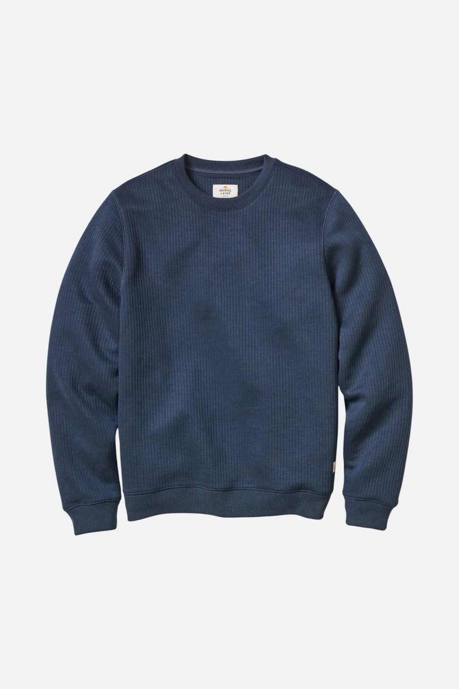 Marine Layer Corbet Quilted Stripe Crewneck in Navy – front view