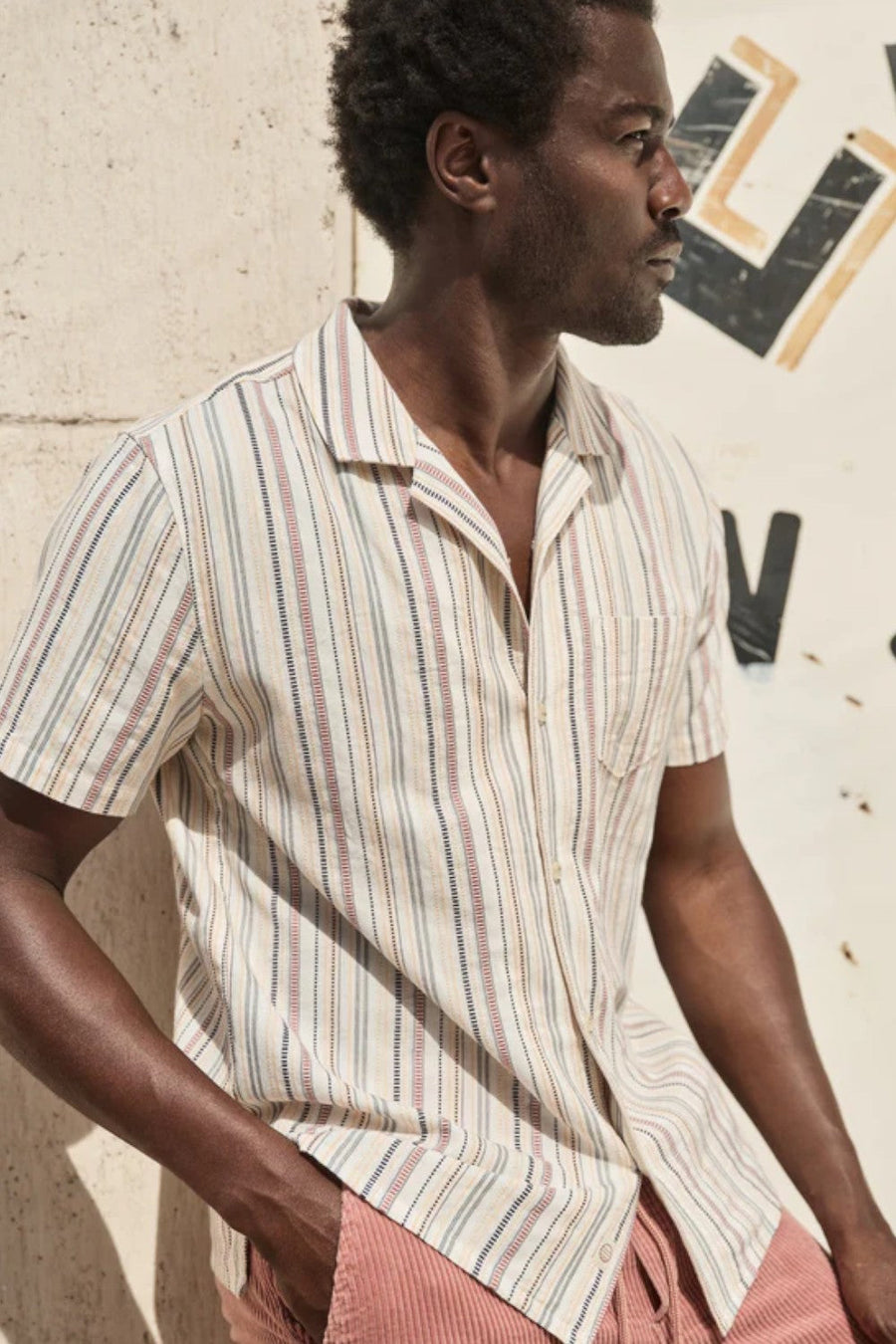 Marine Layer Dobby Resort Shirt in Natural Multi White – back view