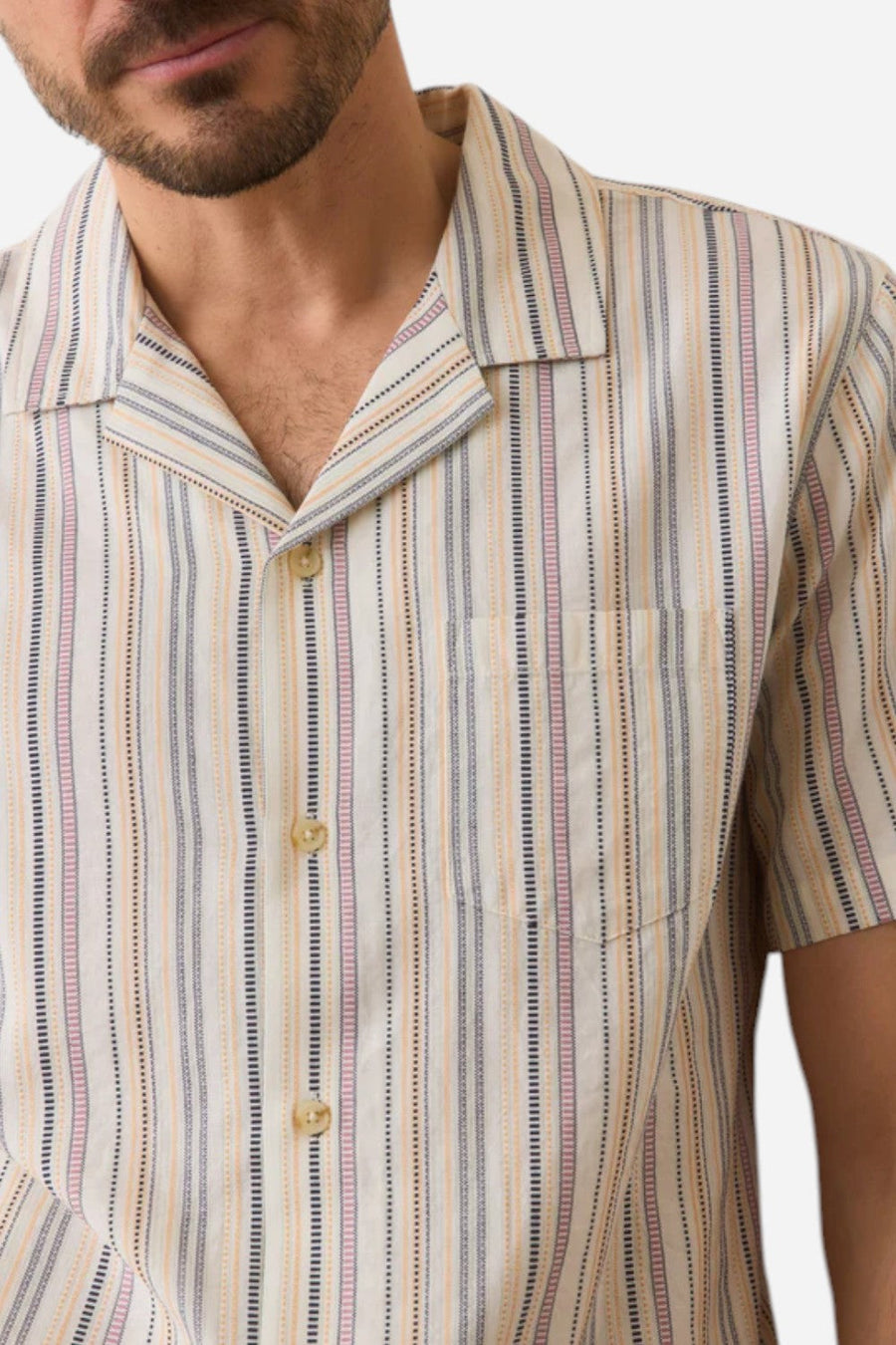 Marine Layer Dobby Resort Shirt in Natural Multi White – detail
