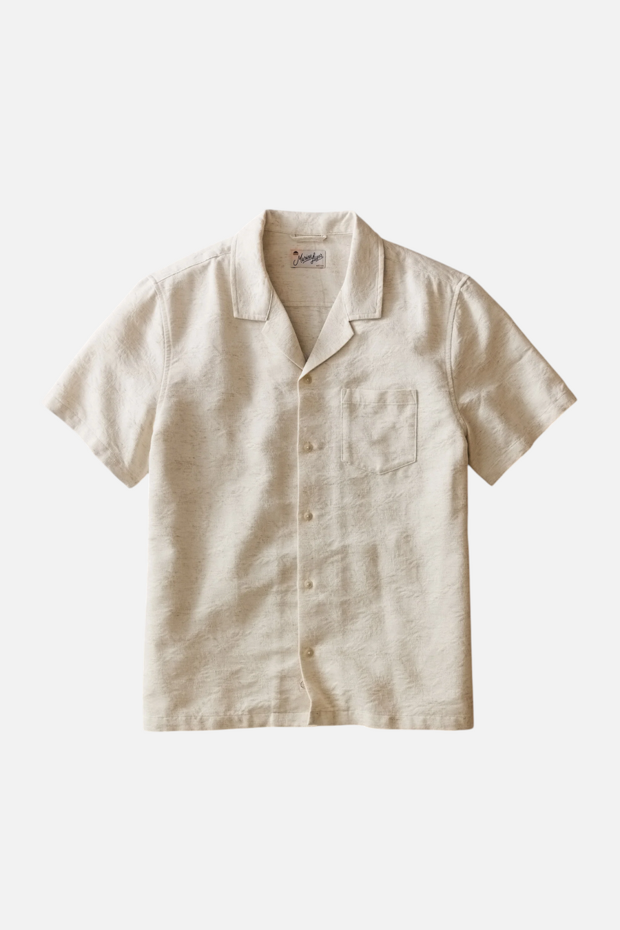 Marine Layer Elio Jacquard Resort Shirt in Natural & Tan – side view