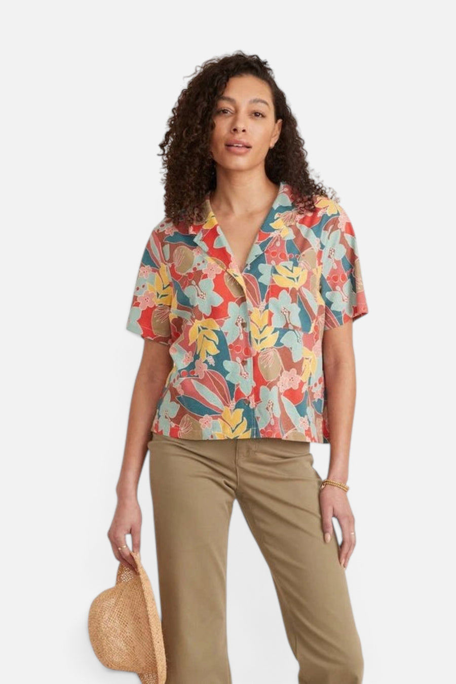 Marine Layer Lucy Short Sleeve Resort Shirt in Hibiscus Floral – front view