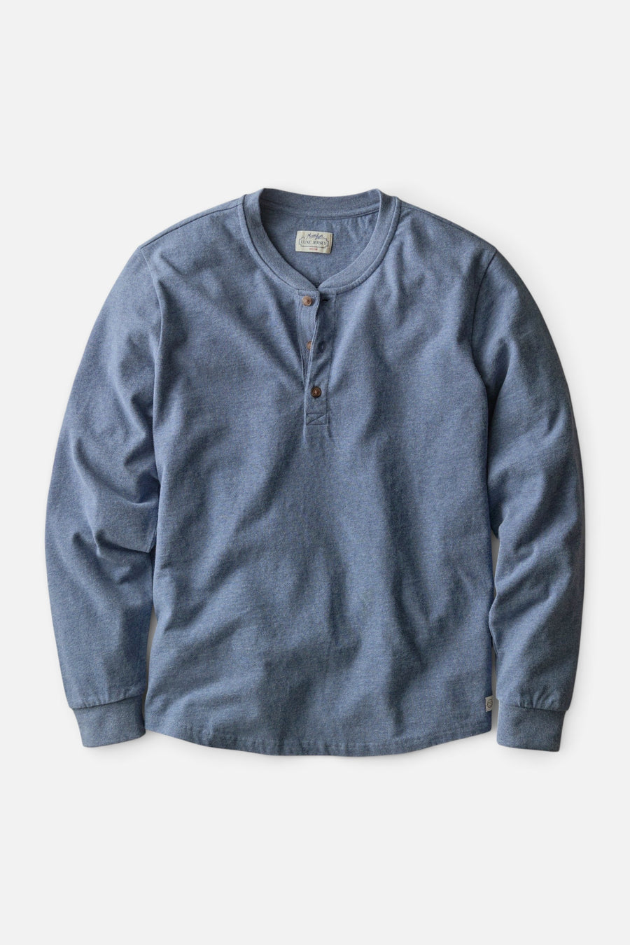Marine Layer Luxe Jersey Henley in Collegiate Blue Heather – front view