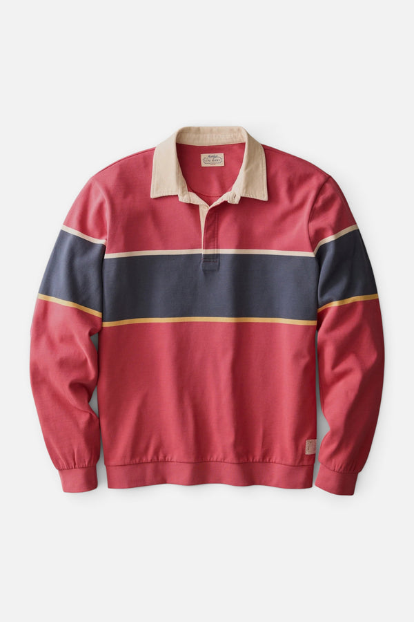 Marine Layer Luxe Jersey Rugby Polo in Garnet Rose