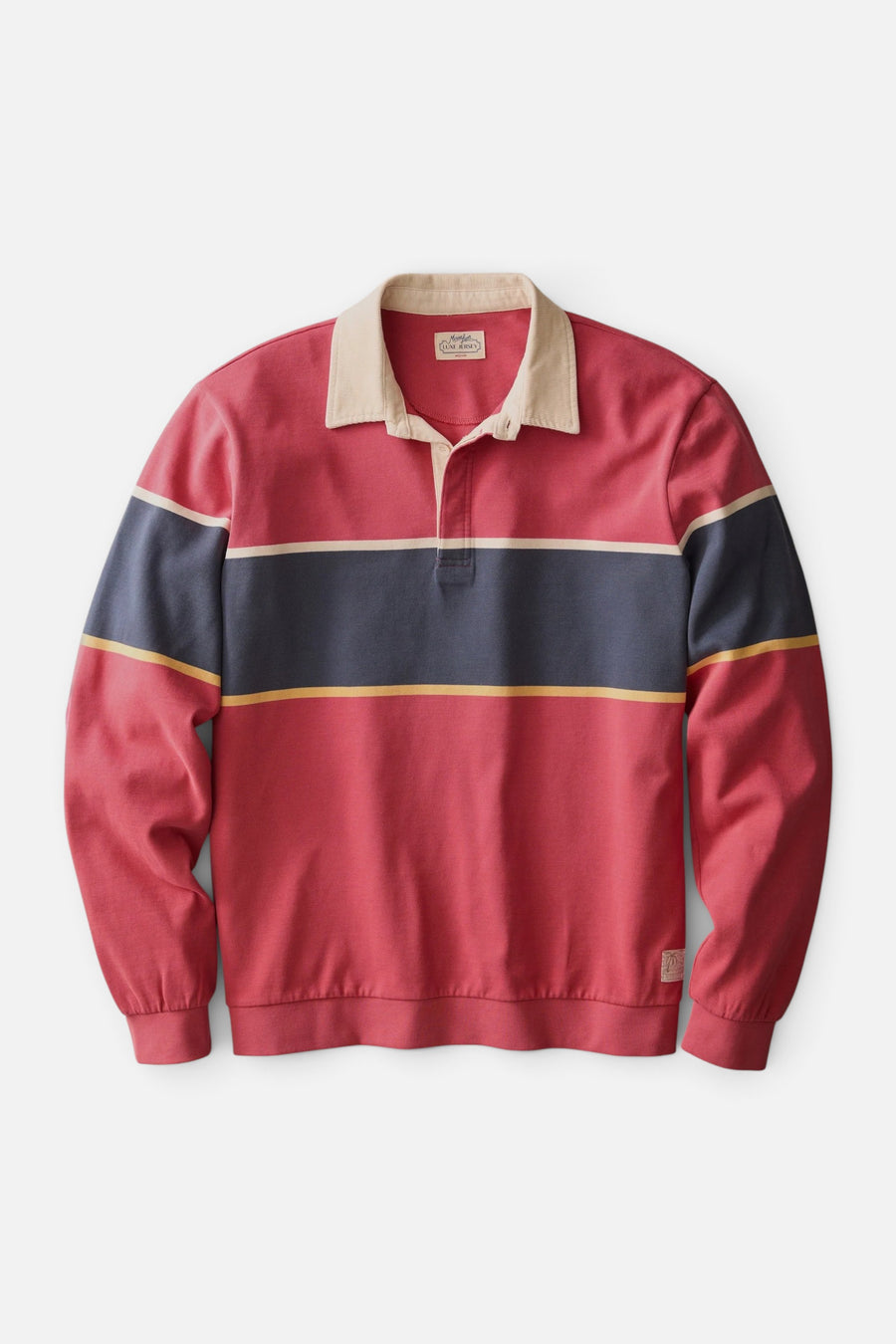 Marine Layer Luxe Jersey Rugby Polo in Garnet Rose – front view