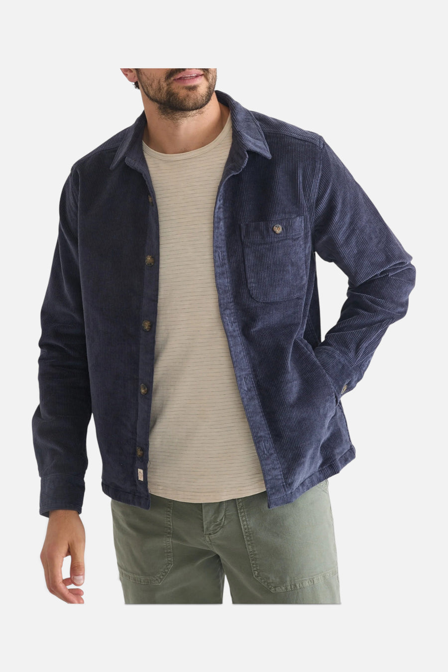 Marine Layer Max Stretch Corduroy Overshirt in Mood Indigo – back view