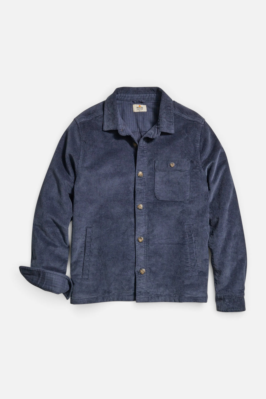 Marine Layer Max Stretch Corduroy Overshirt in Mood Indigo – front view