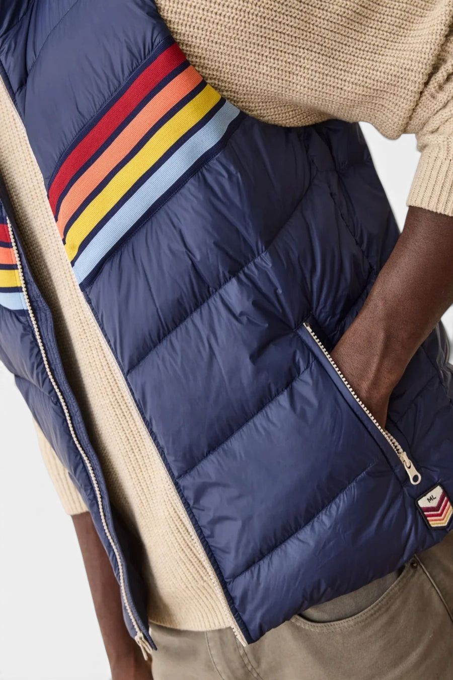 Marine Layer Men's Bode Puffer Vest in Navy – back view