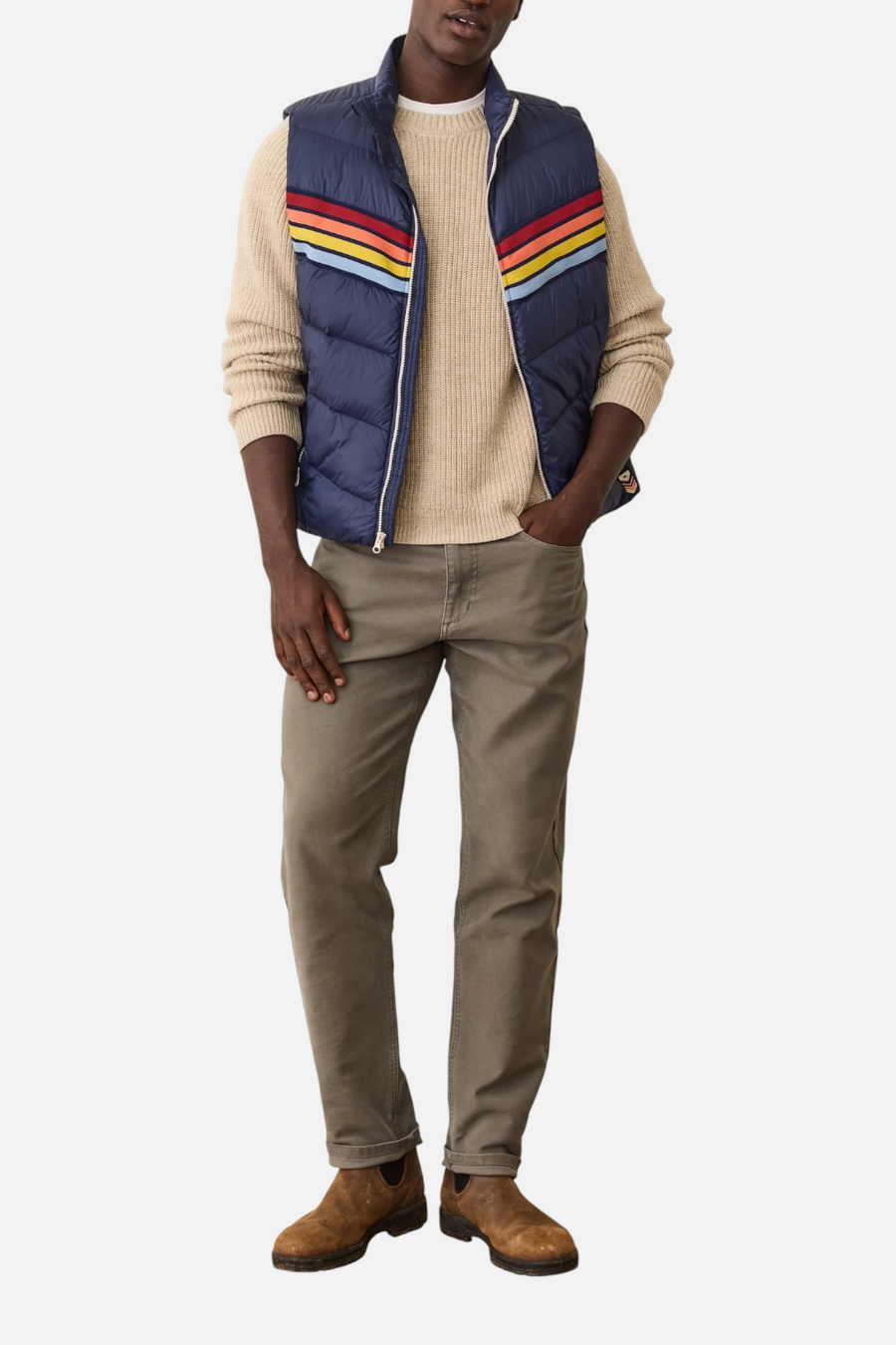 Marine Layer Men's Bode Puffer Vest in Navy – front view