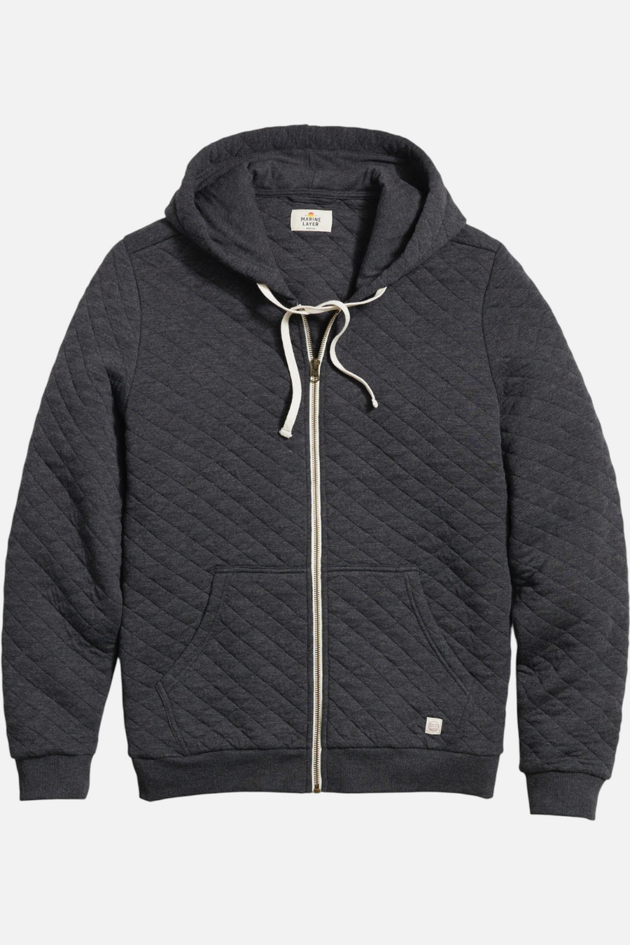 Marine Layer Men's Corbet Quilted Full Hoodie Zip Dark Heather Grey – front view