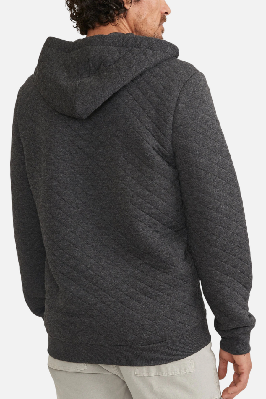 Marine Layer Men's Corbet Quilted Full Hoodie Zip Dark Heather Grey – side view
