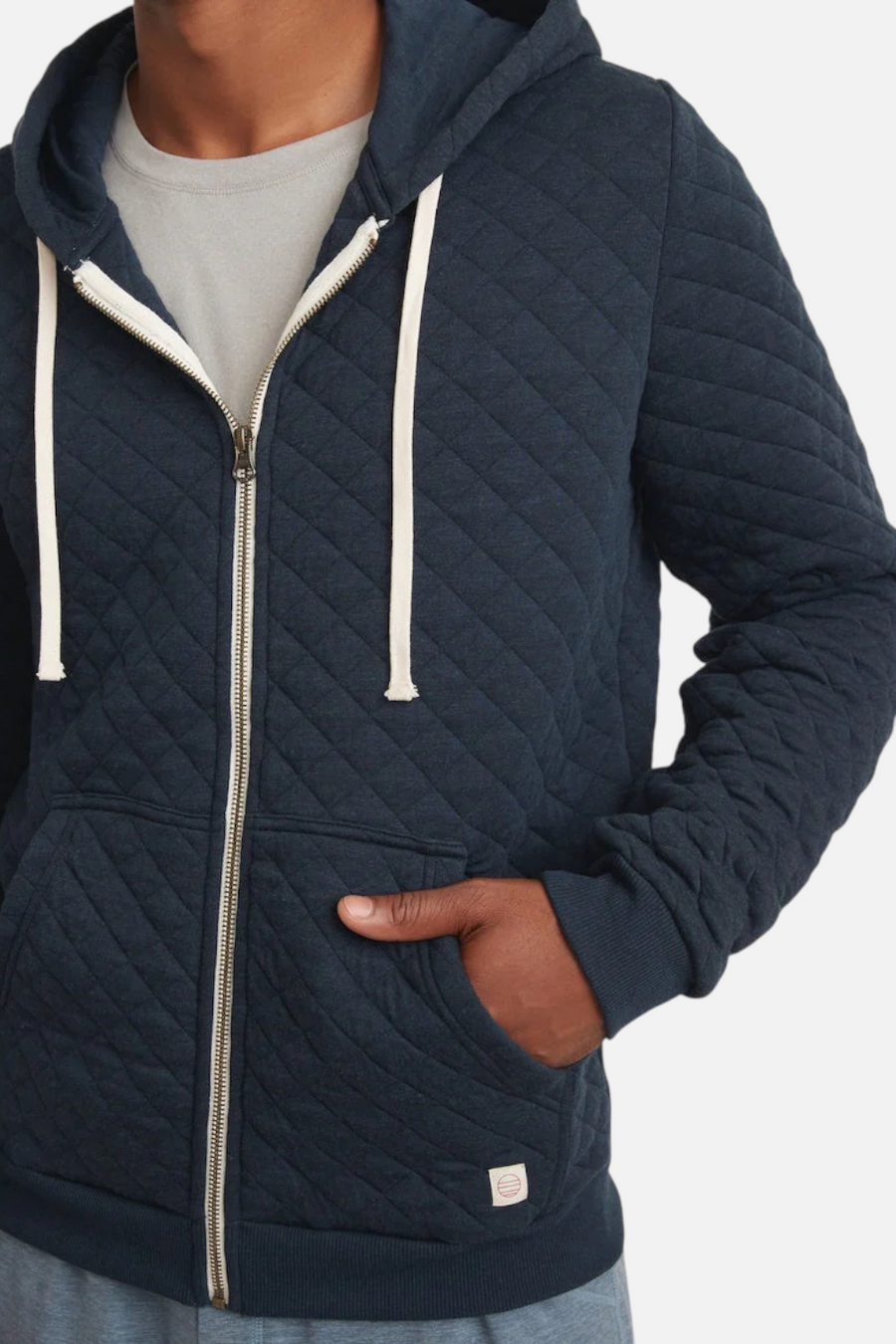 Marine Layer Men's Corbet Quilted Full Zip Hood Navy Heather – detail