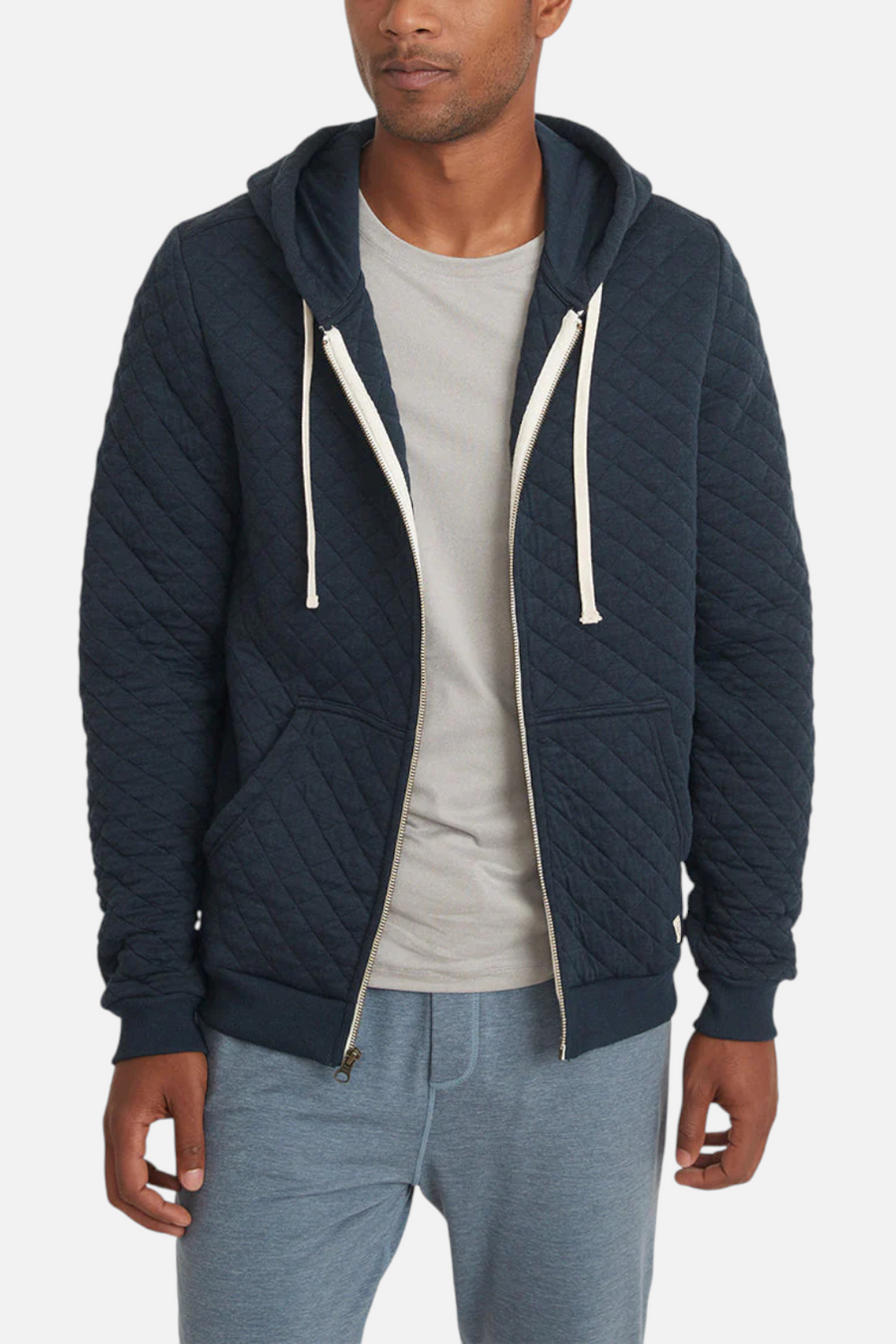Marine Layer Men's Corbet Quilted Full Zip Hood Navy Heather – front view