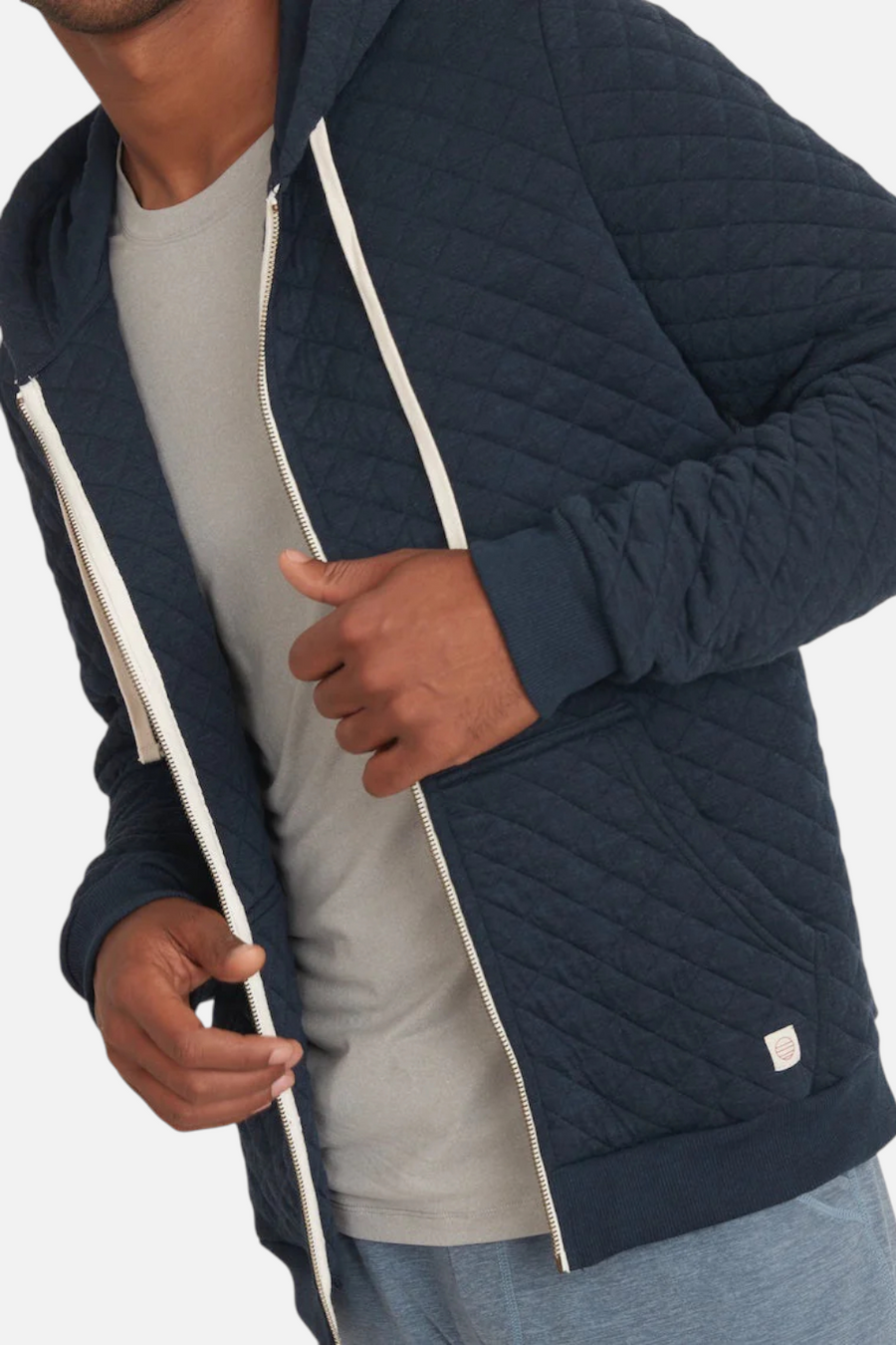 Marine Layer Men's Corbet Quilted Full Zip Hood Navy Heather – side view