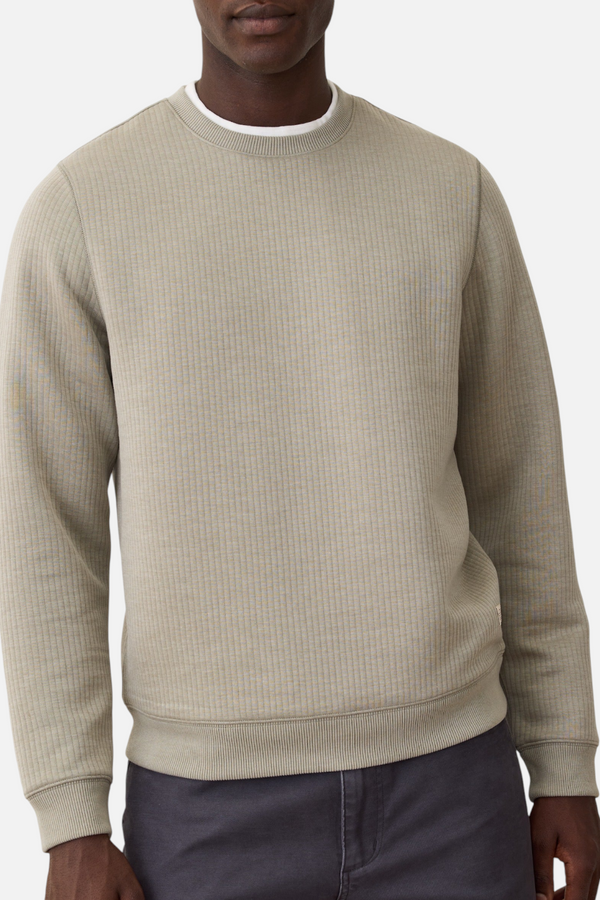Marine Layer Men's Corbet Quilted Stripe Crewneck in Taupe