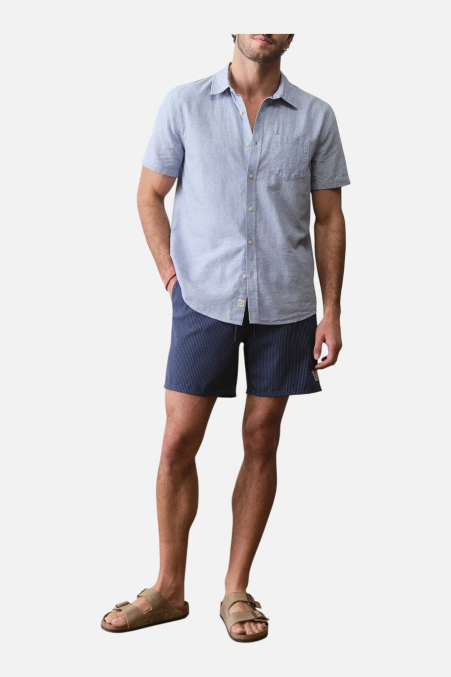 Marine Layer Men's Lined Sport & Swim Short 6" in Navy – on model