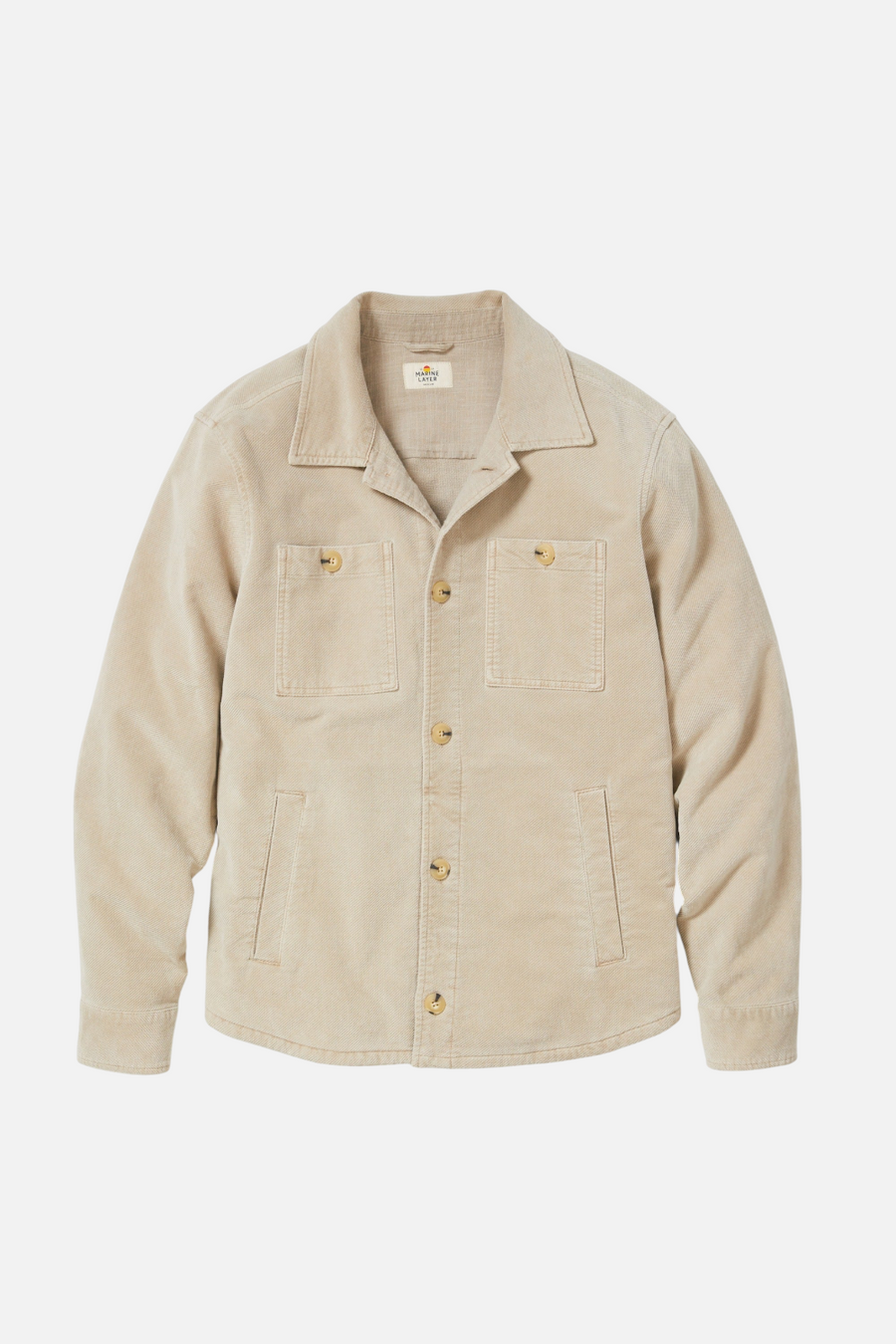 Marine Layer Men's Max Moleskin Overshirt in Taupe – detail